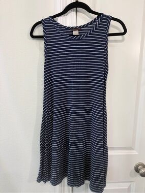 Discreet Navy and White Striped Sleeveless Swing Dress
